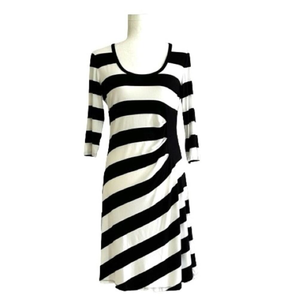 Calvin Klein Dress Black White Stripe 3/4 Sleeve Summer Casual Dress Size 10 NEW - Picture 13 of 13
